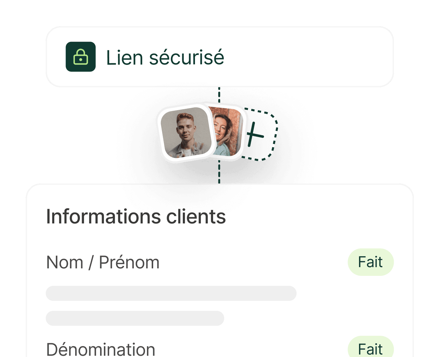 Fiche client partageable via lien sécurisé pour collecte d'informations